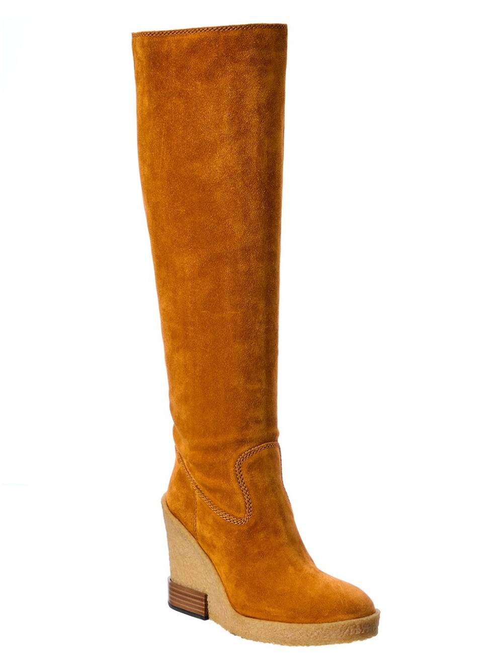 Tod’s Mustard tan Suede Wedge Knee-High Boots new with box full set 40 /9 NWT